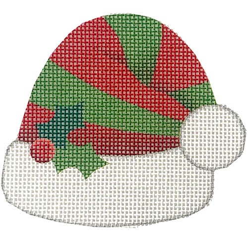 Elf Hat   Red/Green Striped Painted Canvas Pepperberry Designs  - 1
