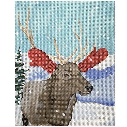 Elk with Red Mittens Painted Canvas Scott Church Creative 