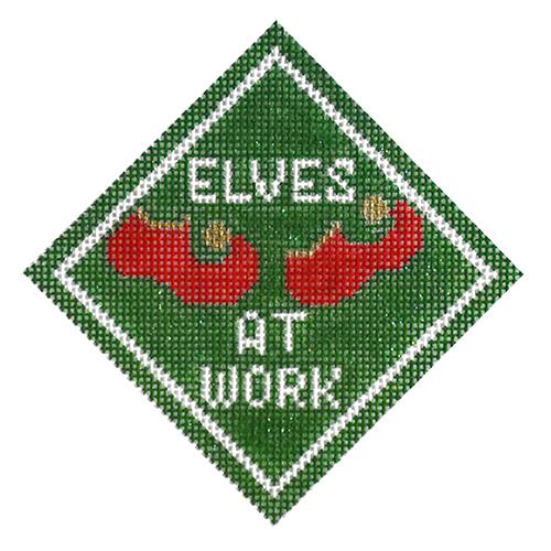 Elves at Work Ornament Painted Canvas Kimberly Ann Needlepoint 