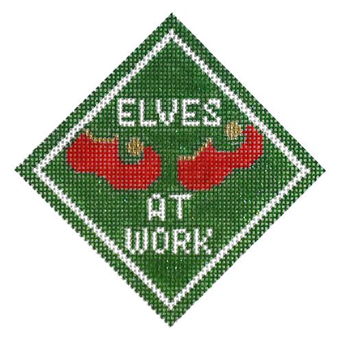 Elves at Work Ornament Painted Canvas Kimberly Ann Needlepoint 
