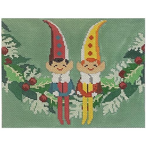 Elves on Garland Painted Canvas CBK Needlepoint Collections  - 1