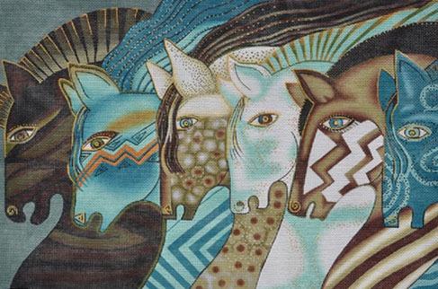 Embracing Horses Painted Canvas Laurel Burch  - 1