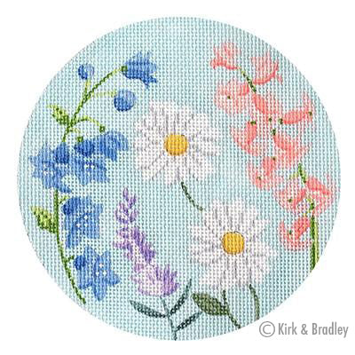 English Garden Round   Blue & Purple Painted Canvas Kirk & Bradley  - 1