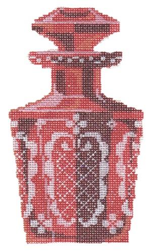 Etched Cranberry Perfume Bottle Painted Canvas Labors of Love Needlepoint  - 1