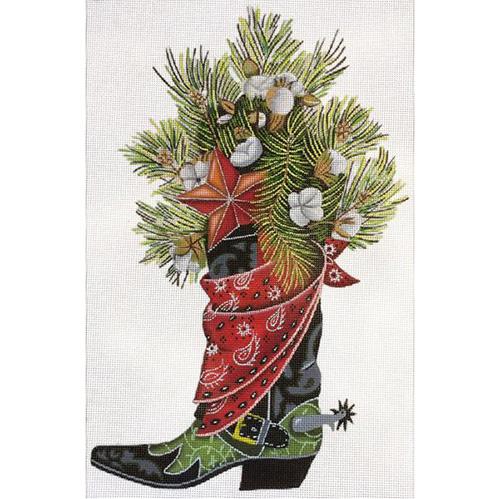Evergreen Cowboy Boot Painted Canvas Melissa Shirley Designs  - 1