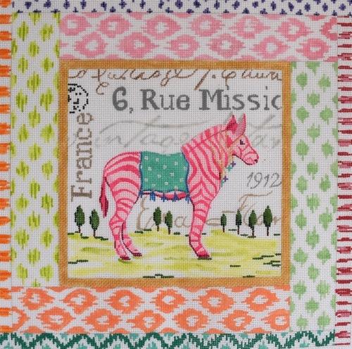 Exotic Collage - Pink Zebra Painted Canvas Kate Dickerson Needlepoint Collections 