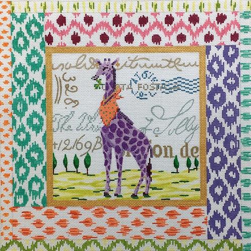 Exotic Collage - Purple Giraffe Painted Canvas Kate Dickerson Needlepoint Collections 