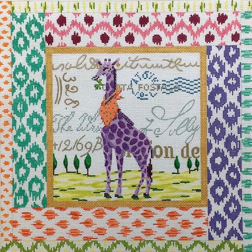 Exotic Collage   Purple Giraffe Painted Canvas Kate Dickerson Needlepoint Collections  - 1