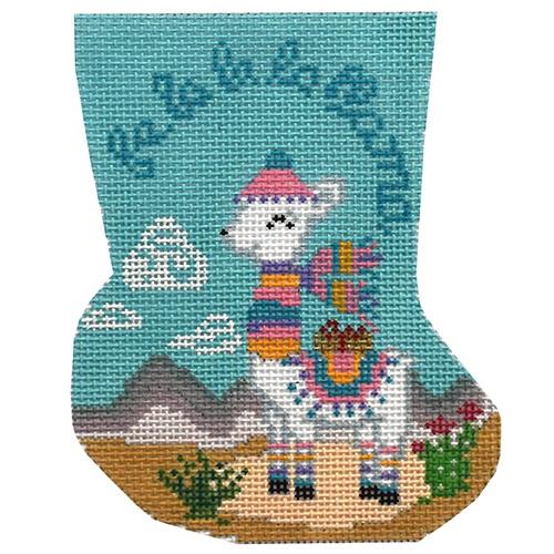 Fa La La La Llama Mini Stocking Painted Canvas Danji Designs  - 1