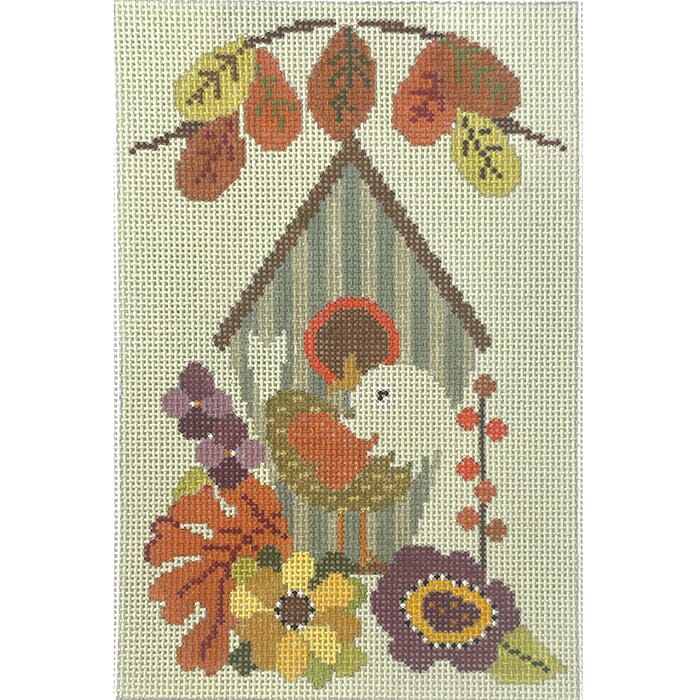 Fall Birdhouse Painted Canvas NeedleDeeva  - 1