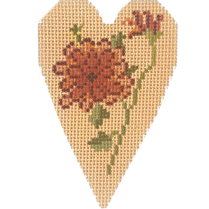 Fall Flower Heart Painted Canvas NeedleDeeva 