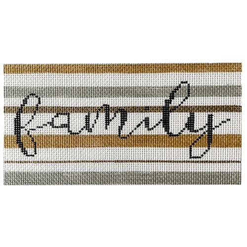 Family Sign on Gold & Silver Stripes Painted Canvas Vallerie Needlepoint Gallery 