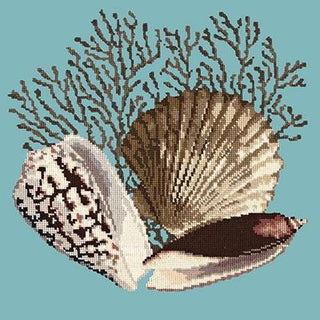 Fan Coral Needlepoint Kit Kits Elizabeth Bradley Design Duck Egg Blue 

