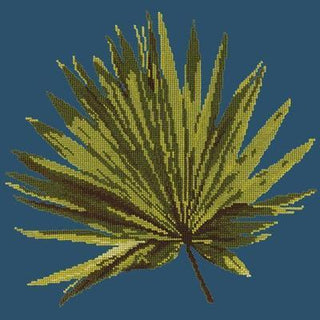 Fan Palm Leaf Needlepoint Kit Kits Elizabeth Bradley Design Dark Blue 

