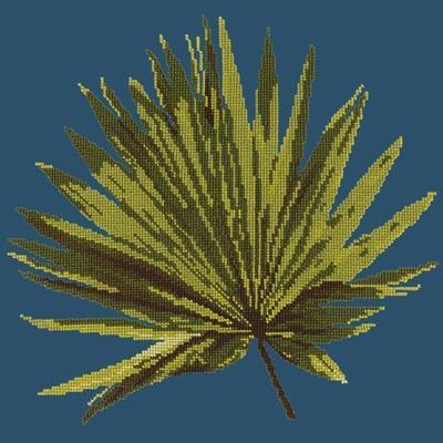Fan Palm Leaf Needlepoint Kit Kits Elizabeth Bradley Design Dark Blue 
