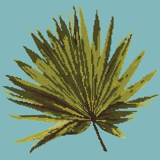 Fan Palm Leaf Needlepoint Kit Kits Elizabeth Bradley Design Duck Egg Blue 
