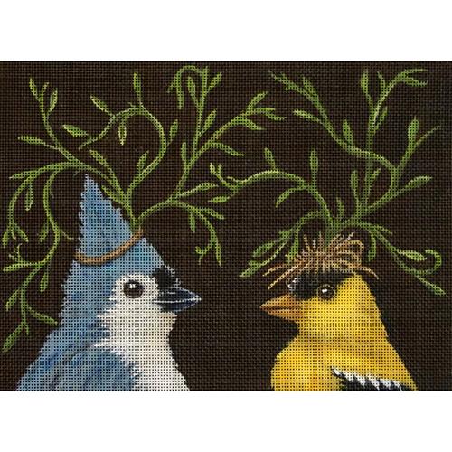 Fancy Titmouse Bird and Friend Painted Canvas Melissa Shirley Designs 