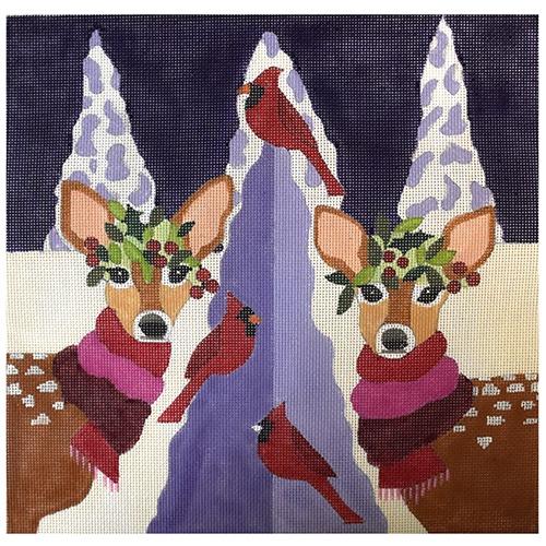 Fawns and Cardinals Painted Canvas Melissa Prince Designs 