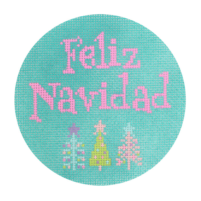 Feliz Navidad Ornament Painted Canvas Stitch Rock Designs  - 1