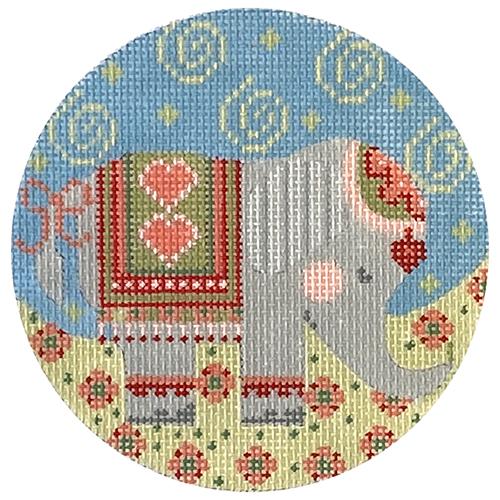 Festive Gray Elephant Round Painted Canvas Danji Designs  - 1