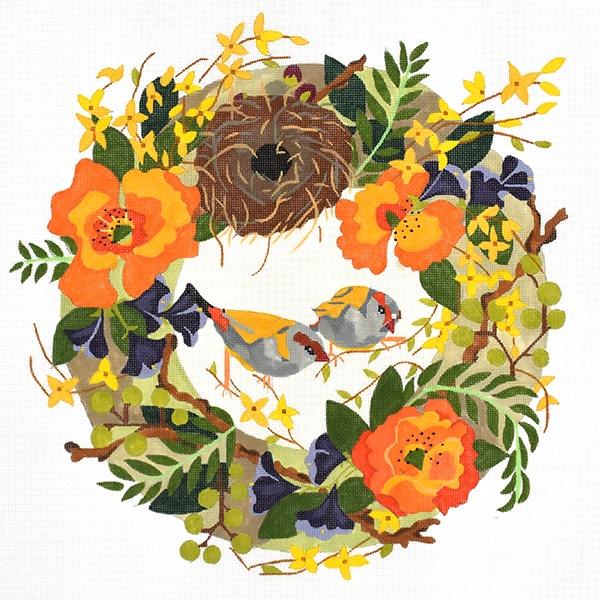 Finches in Spring Wreath Painted Canvas Melissa Prince Designs 
