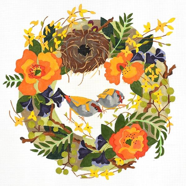 Finches in Spring Wreath Painted Canvas Melissa Prince Designs  - 1