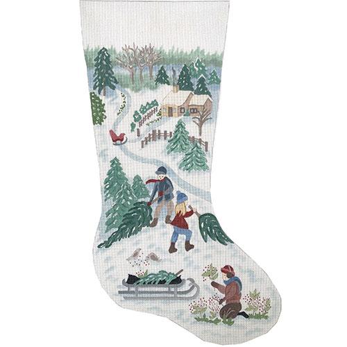Finding Christmas Trees Stocking Painted Canvas CanvasWorks  - 1