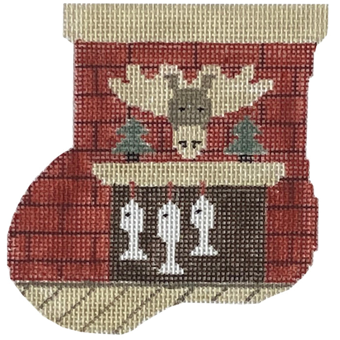 Fireplace Mini Sock with Bear Insert Painted Canvas Kathy Schenkel Designs  - 1