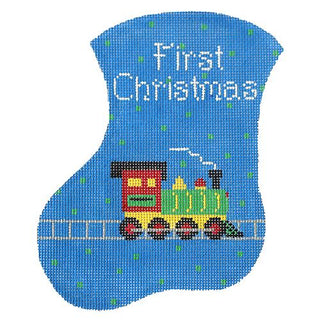 First Christmas Boy Mini Stocking   Train Painted Canvas The Meredith Collection 
