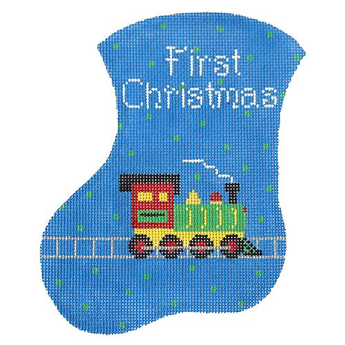 First Christmas Boy Mini Stocking   Train Painted Canvas The Meredith Collection  - 1