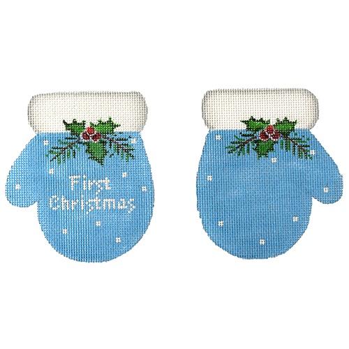 First Christmas Mittens - Blue Painted Canvas Pepperberry Designs 