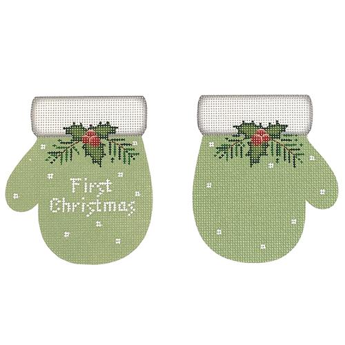 First Christmas Mittens - Pale Green Painted Canvas Pepperberry Designs 