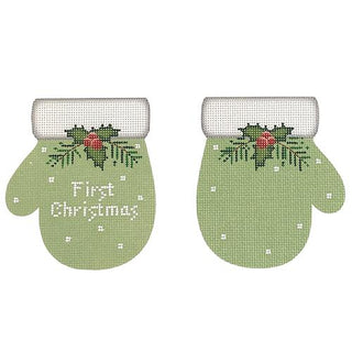 First Christmas Mittens   Pale Green Painted Canvas Pepperberry Designs 
