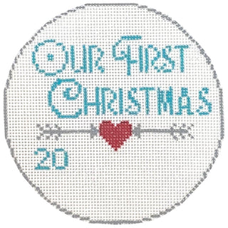 First Christmas Ornament   Hearts and Arrows Painted Canvas Kimberly Ann Needlepoint 
