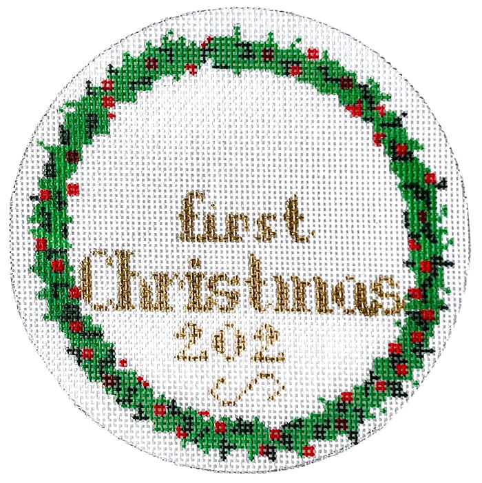 First Christmas Ornament Painted Canvas Susan Battle Needlepoint 