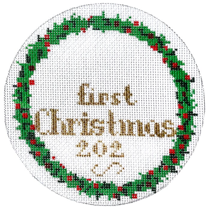 First Christmas Ornament Painted Canvas Susan Battle Needlepoint  - 1