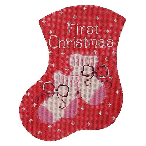 First Christmas Pink Booties Painted Canvas The Meredith Collection  - 1
