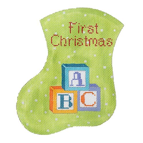 First Christmas with Blocks Mini Stocking Painted Canvas The Meredith Collection 