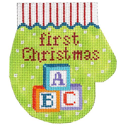 First Christmas with Blocks Mitten Painted Canvas The Meredith Collection  - 1