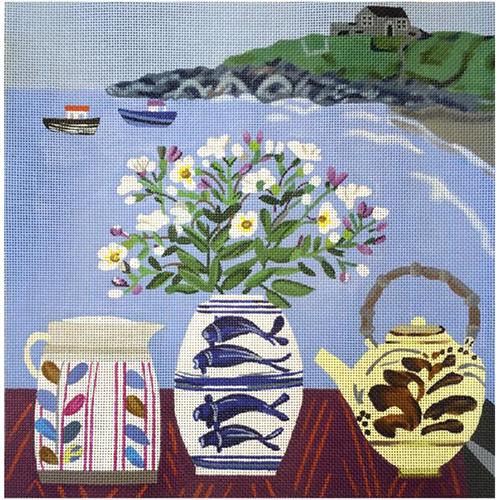 Fish Pot Bouquet Painted Canvas Melissa Shirley Designs  - 1