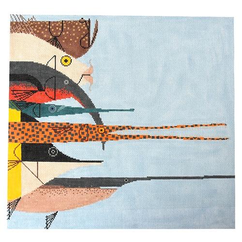 Fish Profiles Painted Canvas Charley Harper  - 1