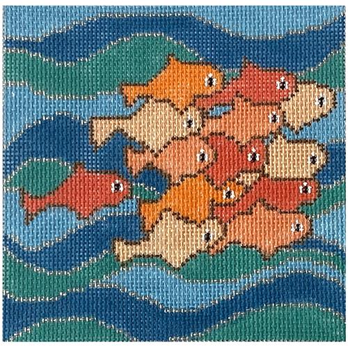 Fish School Riding Waves Painted Canvas All About Stitching/The Collection Design  - 1