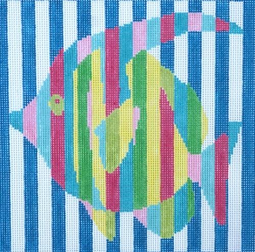 Fish Stripes Painted Canvas Two Sisters Needlepoint 