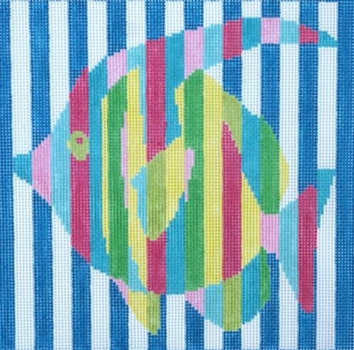 Fish Stripes Painted Canvas Two Sisters Needlepoint  - 1