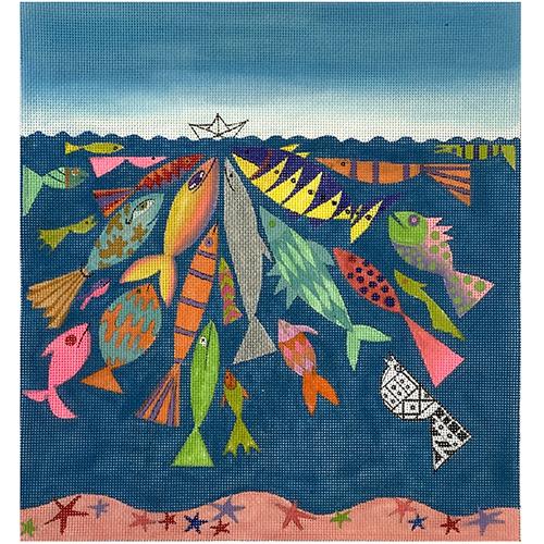 Fishes Under a Paper Boat Painted Canvas Zecca  - 1