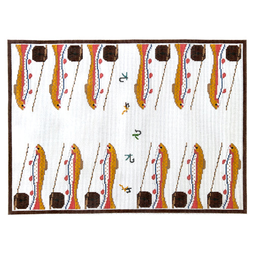 Fishing Backgammon Board Painted Canvas KCN Designers  - 1