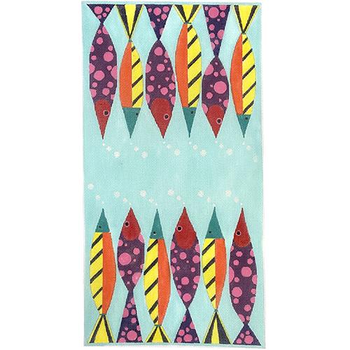 Fishy II 3 Part Backgammon Set on 18 with Dice Cups, Dice & Game Pieces Painted Canvas Zecca  - 2