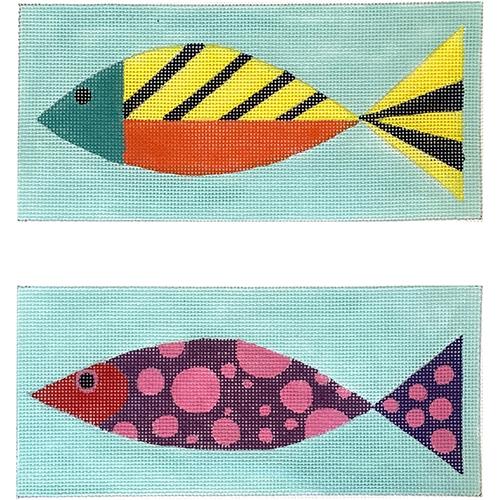 Fishy II 3 Part Backgammon Set on 18 with Dice Cups, Dice & Game Pieces Painted Canvas Zecca  - 3
