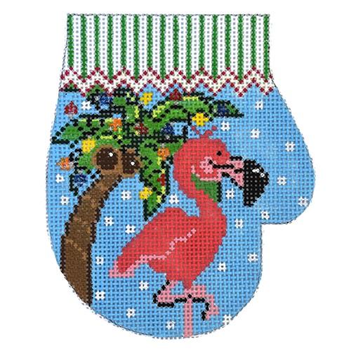 Flamingo Christmas Mitten Painted Canvas The Meredith Collection  - 1