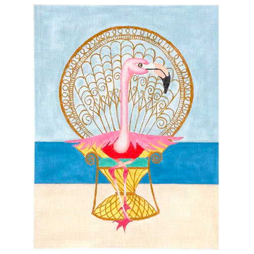 Flamingo in a Peacock Chair Painted Canvas Zecca  - 1